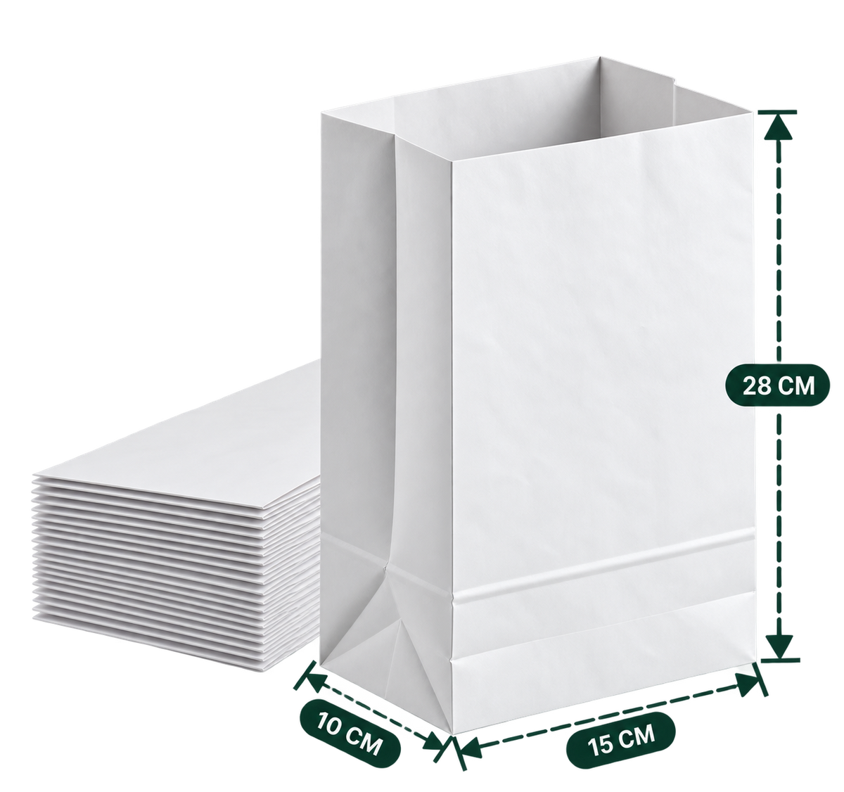 AnnServe White Non-Handle Bag 15 x 10 x 28 cm width x gusset x height; MG White, 60 GSM