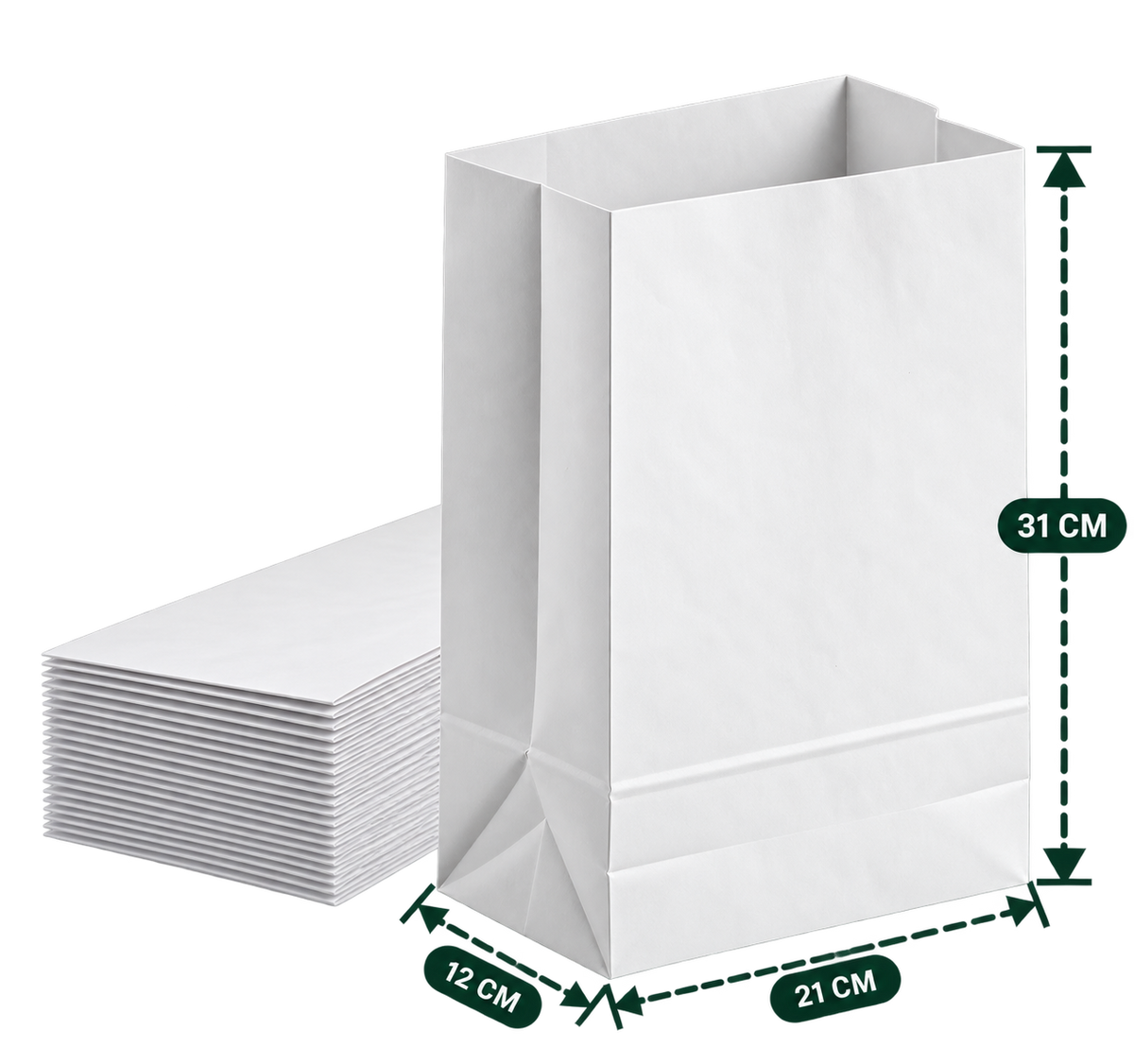 AnnServe White Non-Handle Bag 21 x 12 x 31 cm width x gusset x height; MG White, 60 GSM