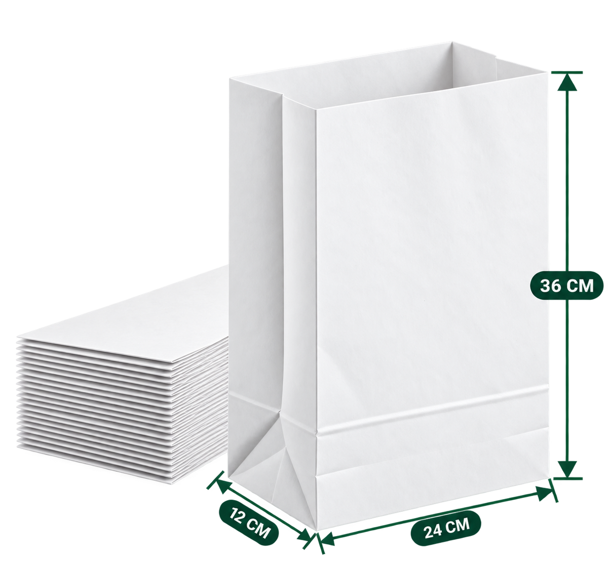 AnnServe White Non-Handle Bag 24 x 12 x 36 cm width x gusset x height; MG White, 70 GSM