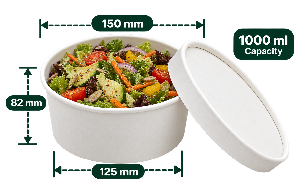 AnnServe Salad Bowl White 1000 ml food styling; pictured White lid and food are not included