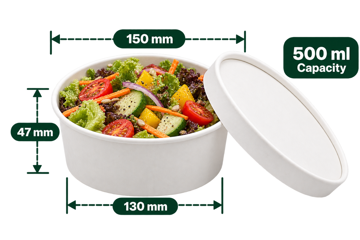AnnServe Salad Bowl White 500 ml food styling; pictured White lid and food are not included