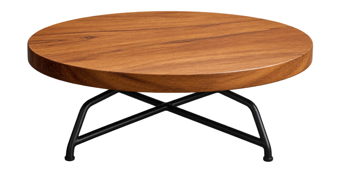 AnnServe Cake Stand 1 Stand empty round wooden top with black crossed-leg base