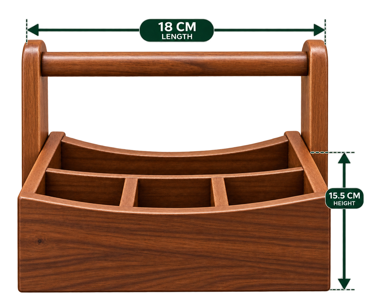 Handle Caddy 7.1 inch length wooden cutlery organiser empty front view
