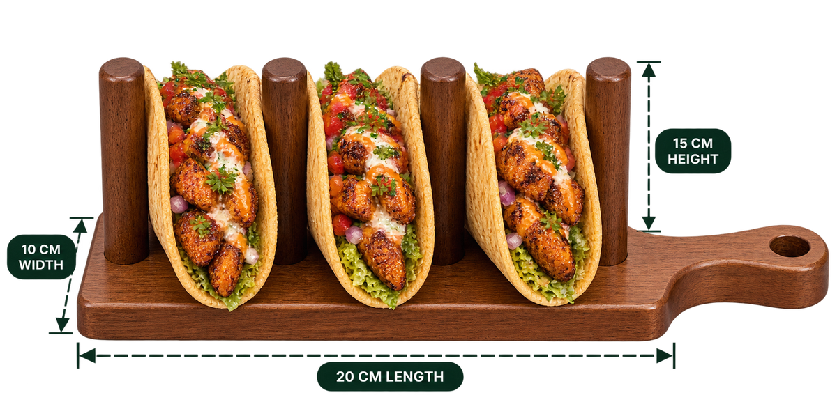 Handle Taco 3 tacos capacity serving example; one holder, tacos and food not included