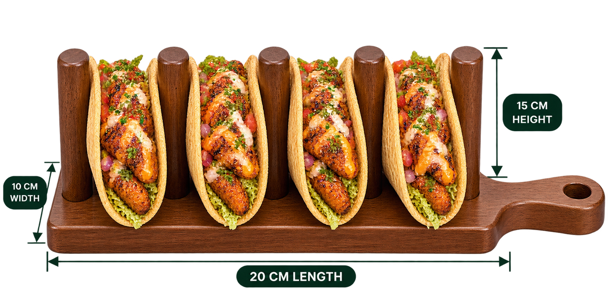 Handle Taco 4 tacos capacity serving example; one holder, tacos and food not included
