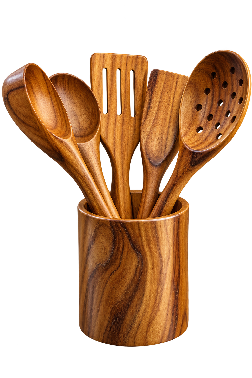 AnnServe Ladle and Spoon Set 5 utensils with holder wooden ladles, spoons and spatulas in the included holder