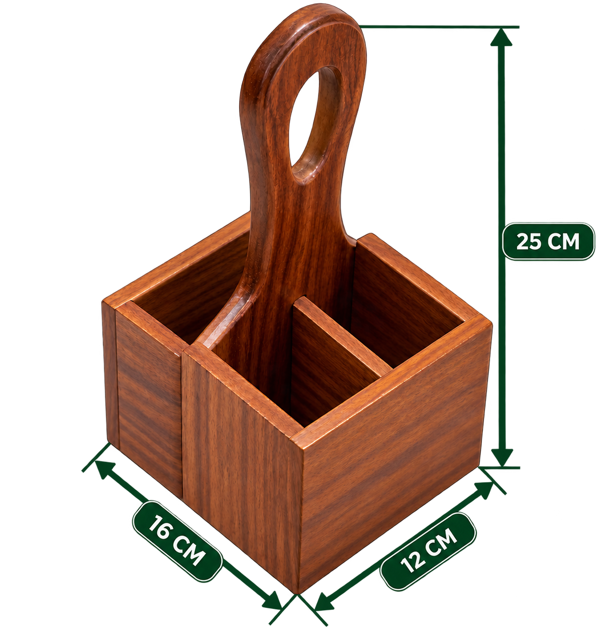 Neck Caddy 6.3 inch length wooden cutlery and napkin organiser empty view