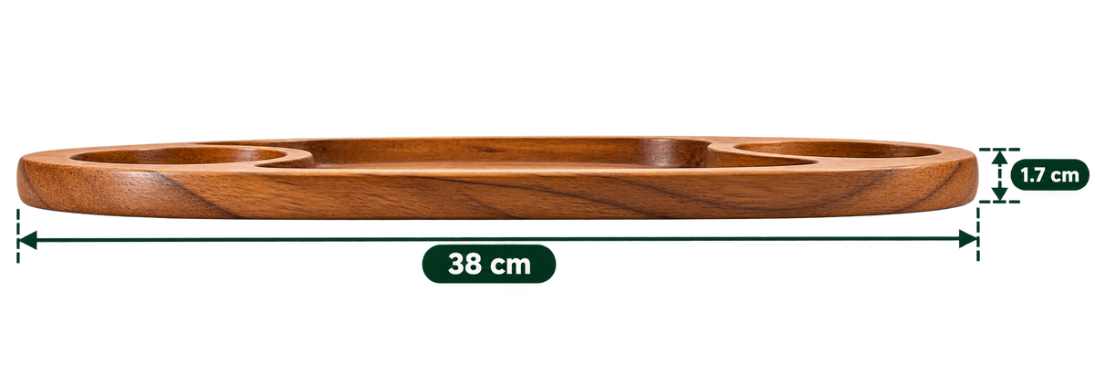 Oval Chip and Dip 15 inch length side profile of wooden platter