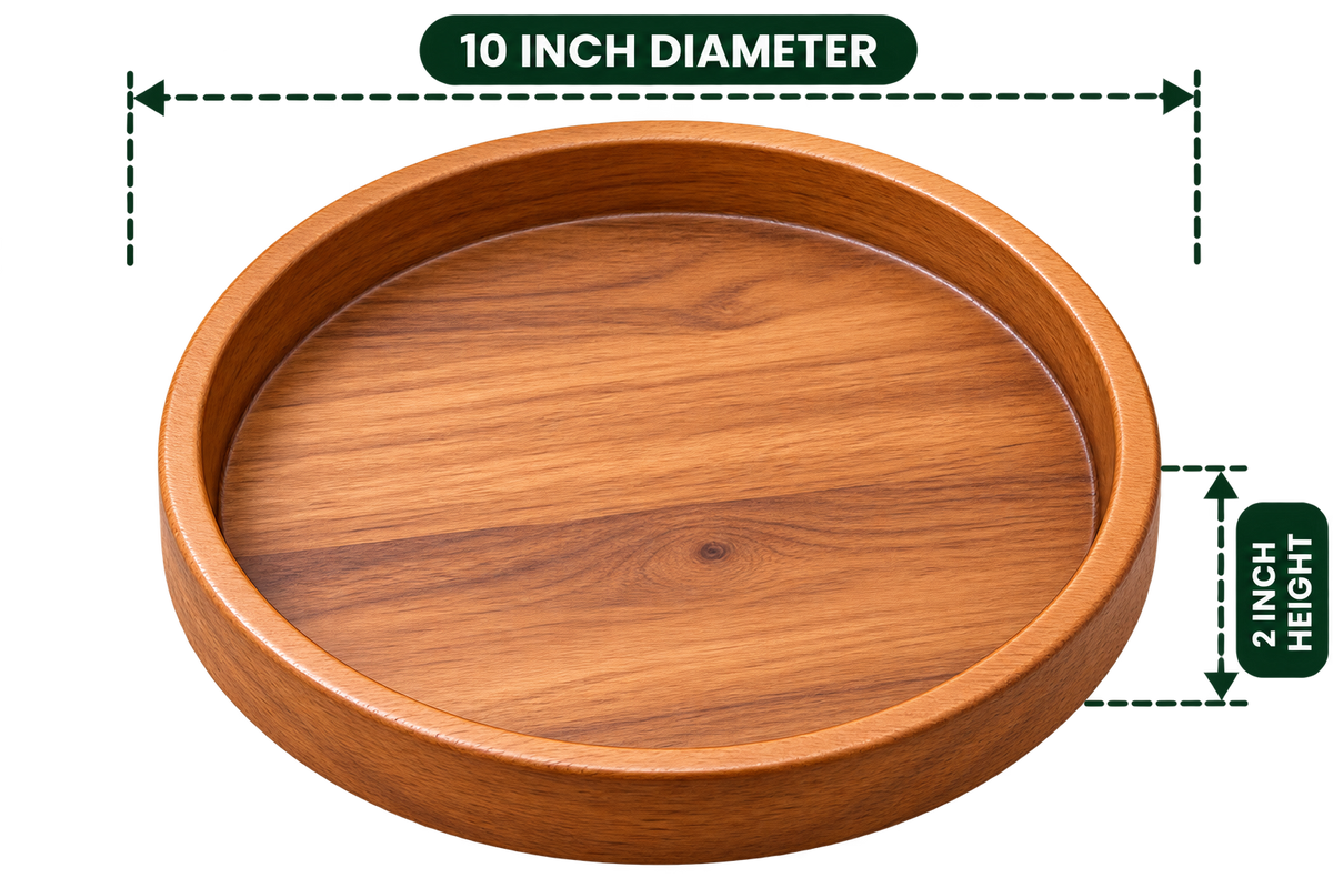 Pizza Plate 10 inch diameter, 2 inch product height, empty wooden serving plate