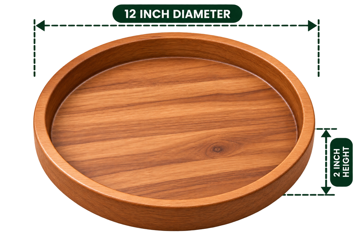 Pizza Plate 12 inch diameter, 2 inch product height, empty wooden serving plate