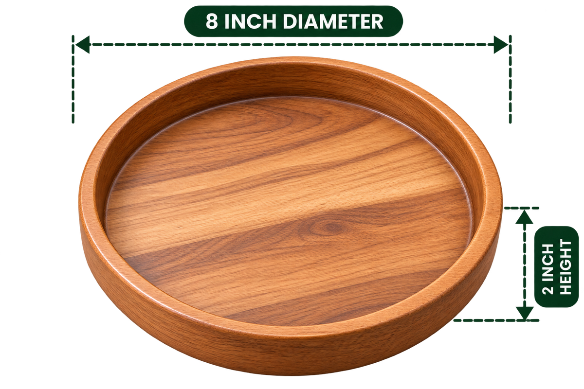 Pizza Plate 8 inch diameter, 2 inch product height, empty wooden serving plate