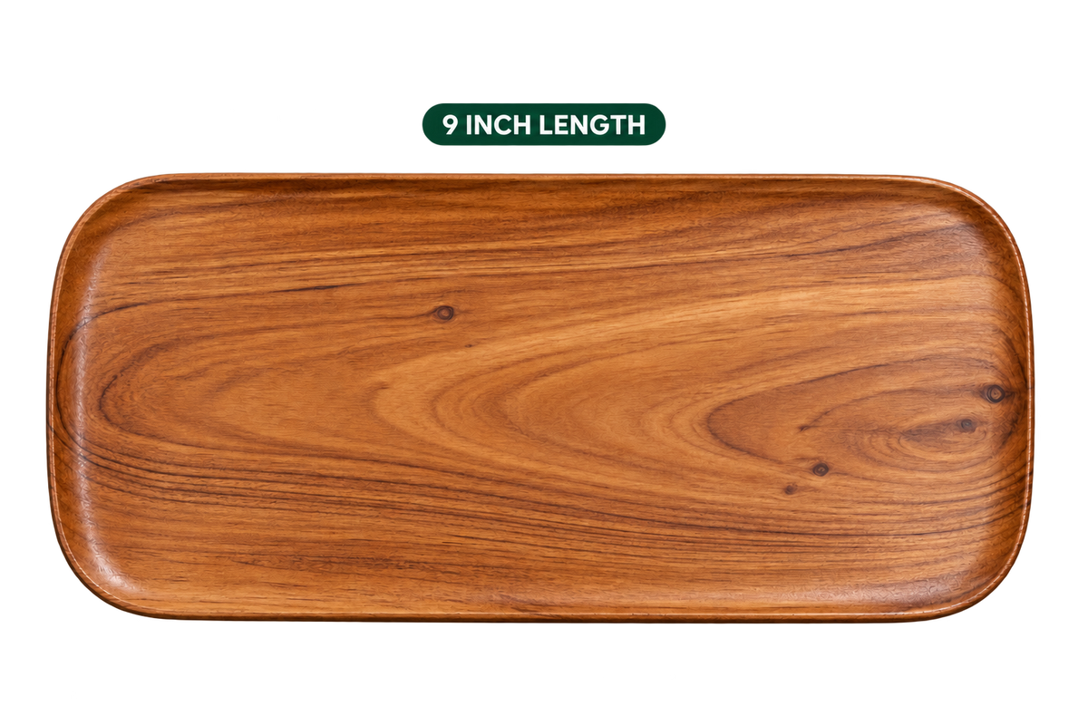 Platter 9 inch length empty rectangular wooden serving platter