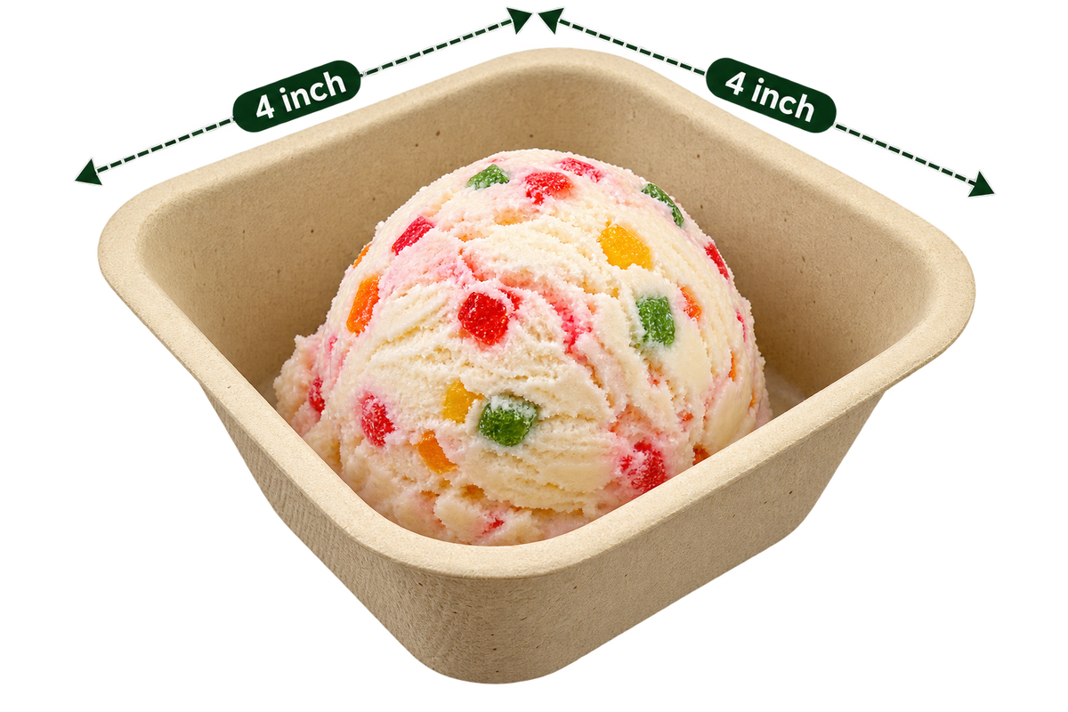 Brown premium bagasse 4 inch Dona Square Bowl serving ice cream