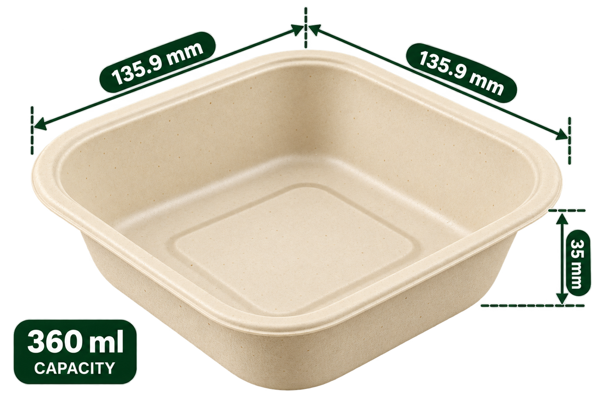 Premium bagasse bowl 360ML brown front view