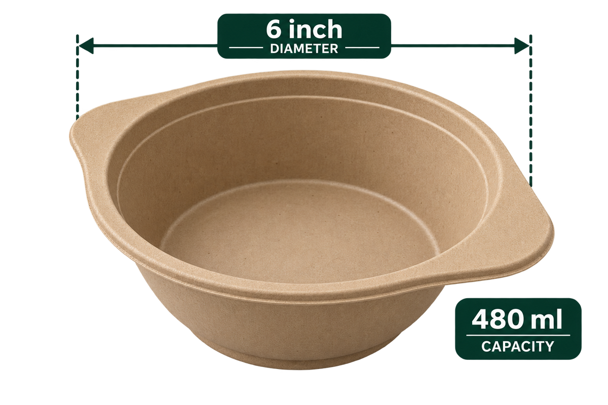 Premium bagasse bowl 480ML brown front view