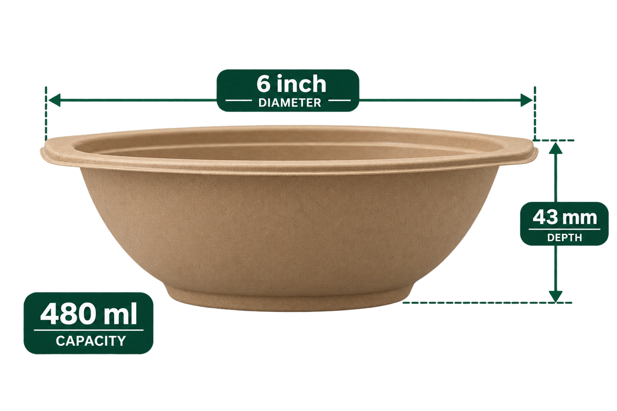 Premium bagasse bowl 480ML brown side view