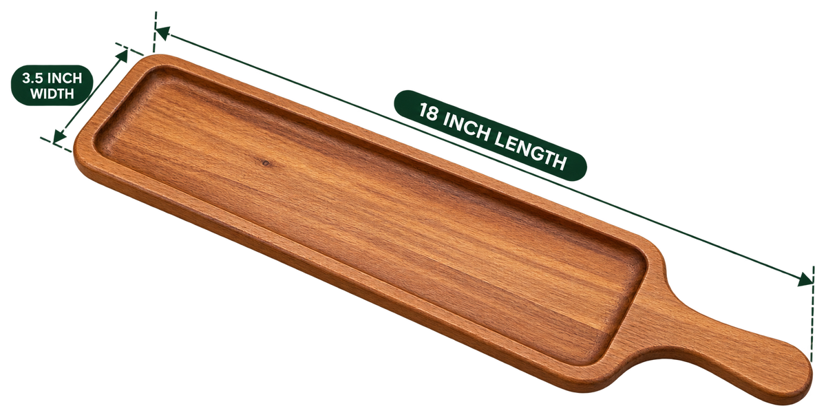 Rectangular Platter With Handle 18 inch length, 3.5 inch width, empty wooden serving platter