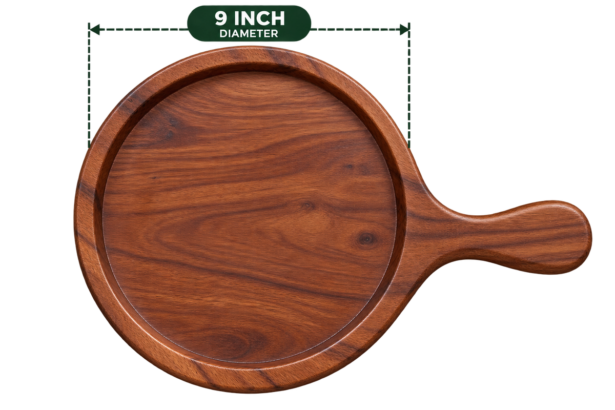 Sheesham Pizza Bat 9 Inch empty wooden serving board with handle