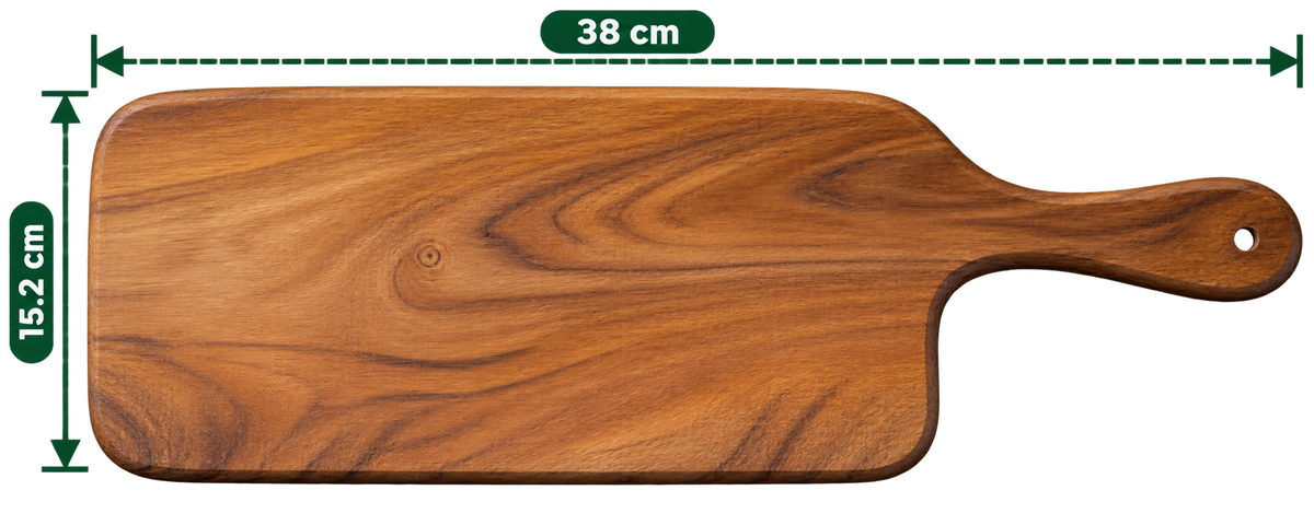 AnnServe Side Handle Tray 15 inch approximate overall length including handle empty wooden serving tray; photo labels 38 cm overall length and 15.2 cm width