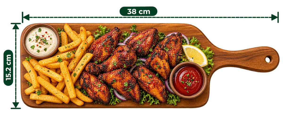 AnnServe Side Handle Tray 15 inch approximate overall length including handle serving presentation; food and dip bowls not included