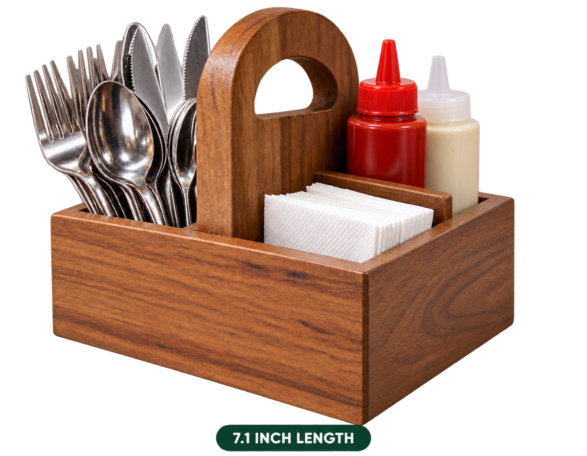 Small Caddy 7.1 inch length presentation with accessories; one caddy only, cutlery, bottles and napkins not included