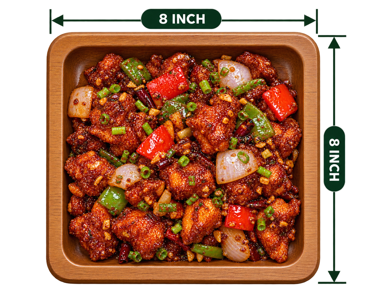 Square Platter 8 inch length serving example; one platter, food not included