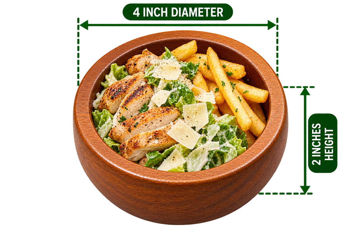 Wooden Bowl Set 4 inch diameter, 2 inch height, food presentation; one bowl, food not included