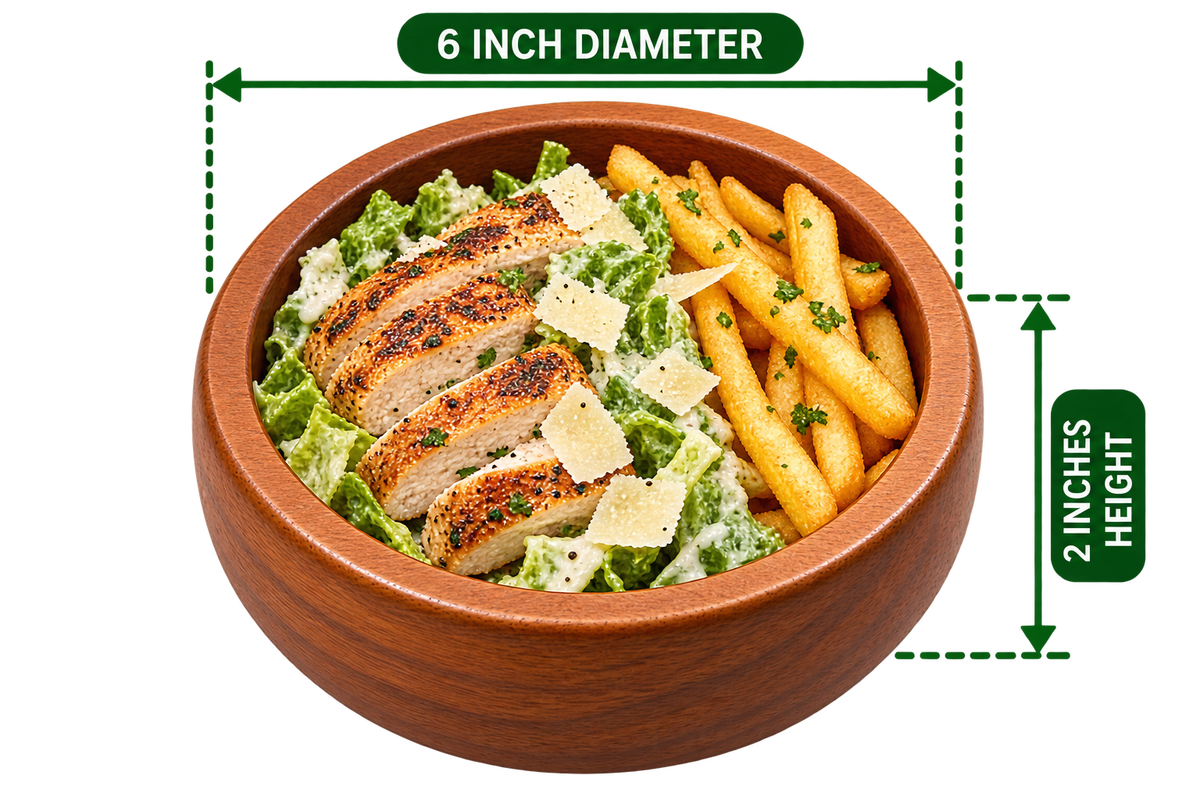Wooden Bowl Set 6 inch diameter, 2 inch height, food presentation; one bowl, food not included