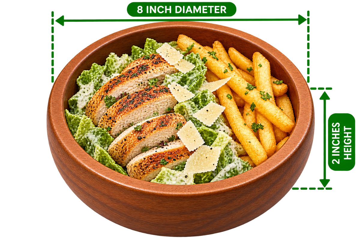 Wooden Bowl Set 8 inch diameter, 2 inch height, food presentation; one bowl, food not included