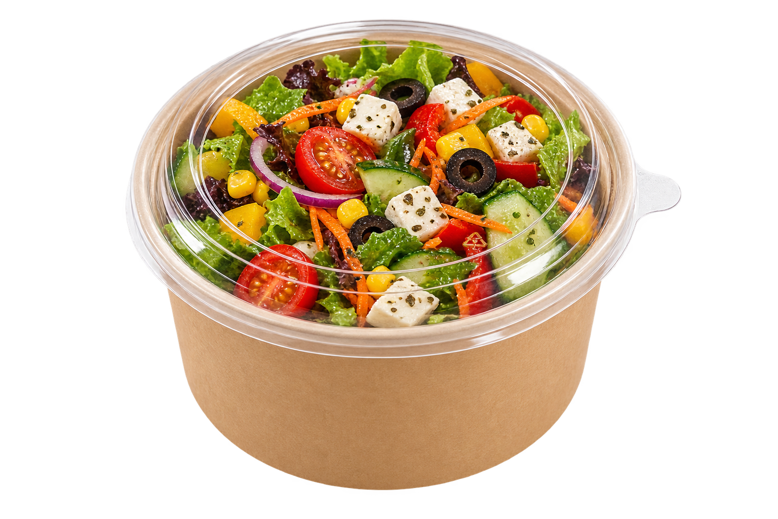 Paper salad bowl with clear lid