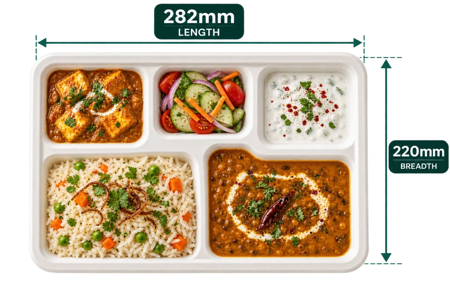 5 compartment bagasse meal tray